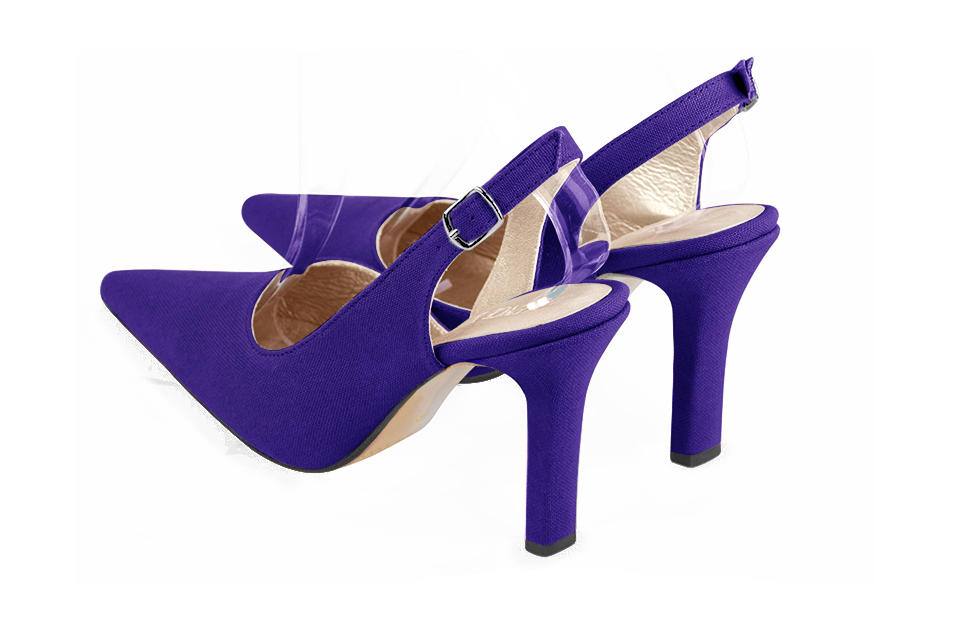 Violet purple women's slingback shoes. Pointed toe. Very high slim heel. Rear view - Florence KOOIJMAN